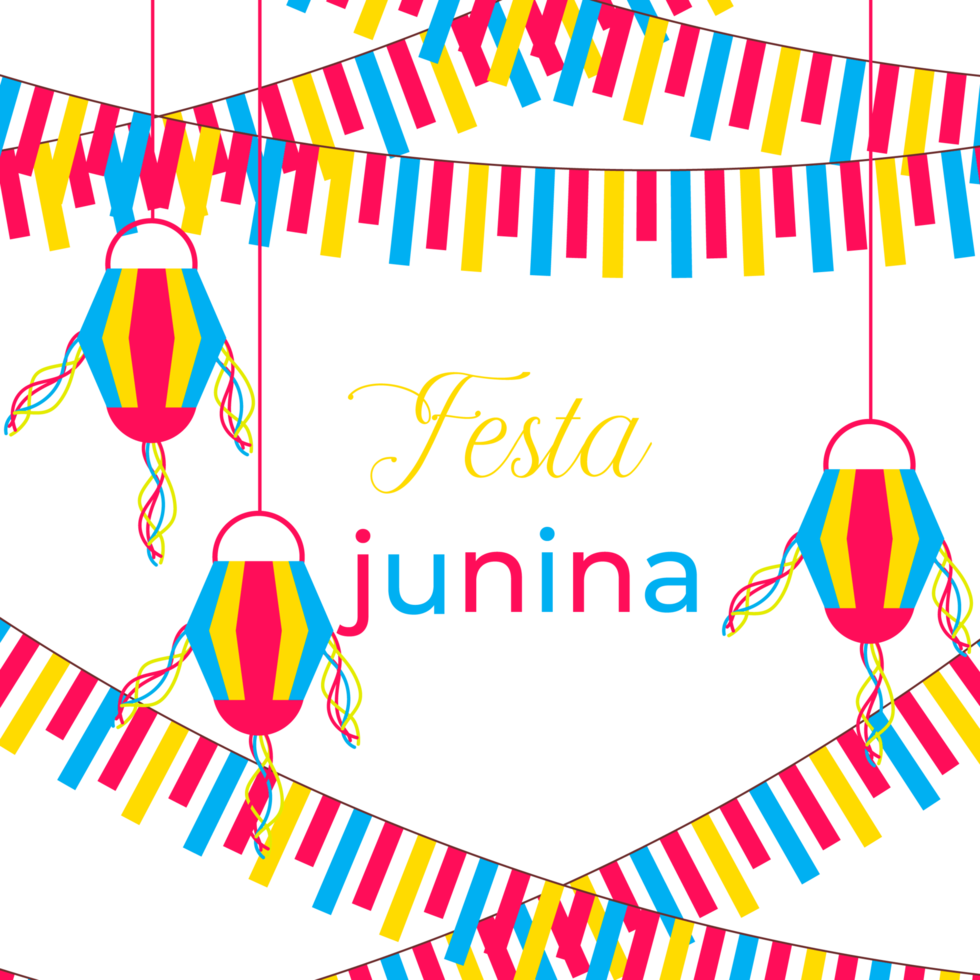 festa Junina affiche avec brésilien éléments coloré lanternes et fanions png