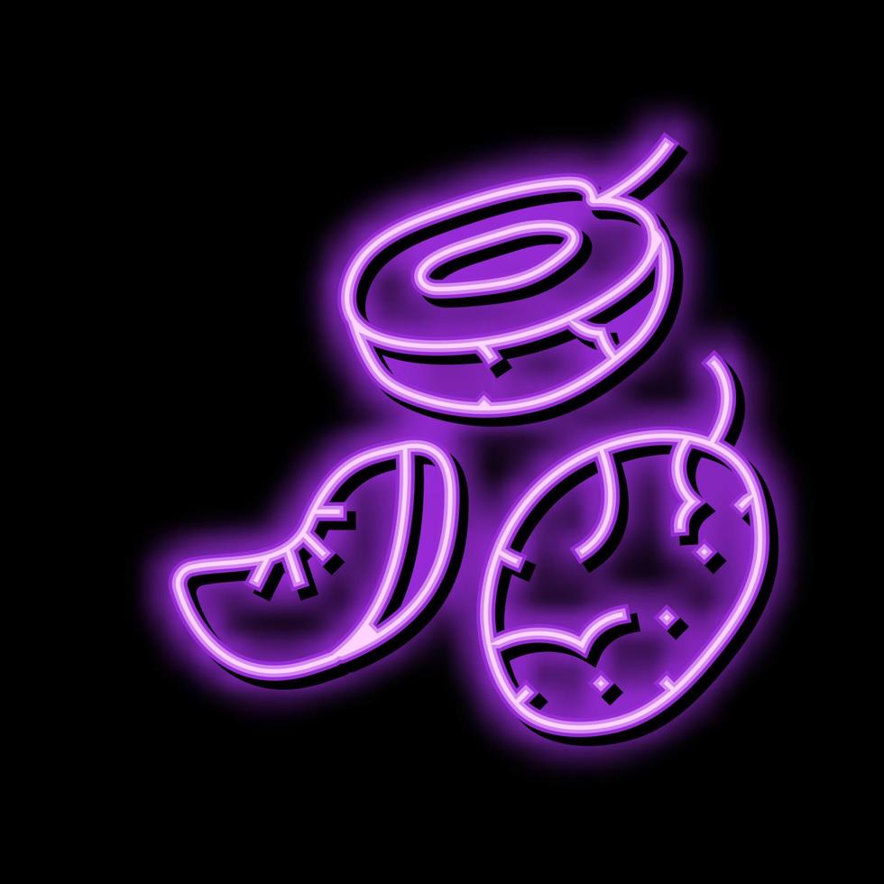 slice blue plum fruit neon glow icon illustration vector