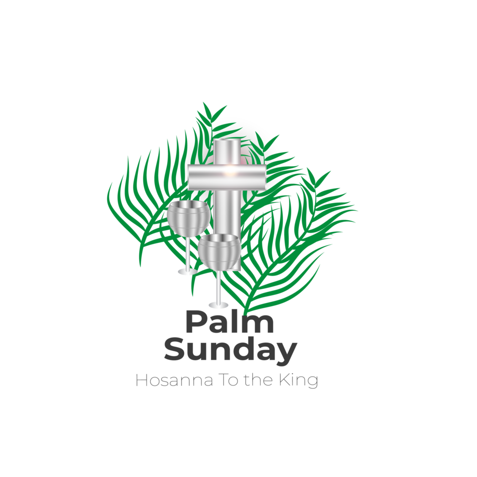 Ppalm sunday design with cross and palm leaf png