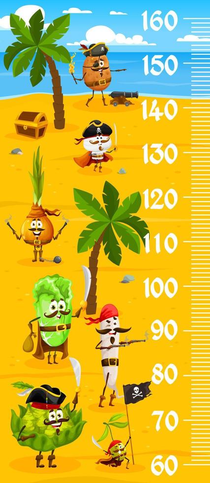 Kids height chart ruler cartoon vegetable pirates vector