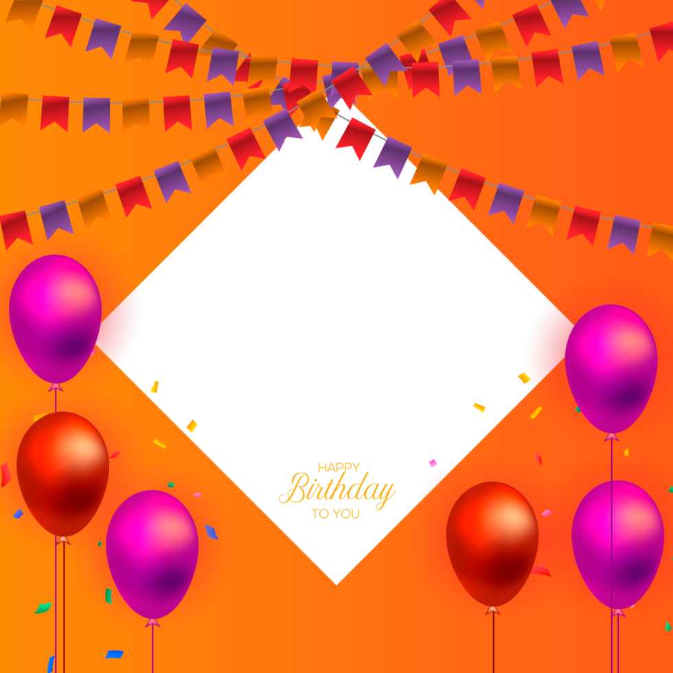 Birthday congratulations photo frame design with  balloons png