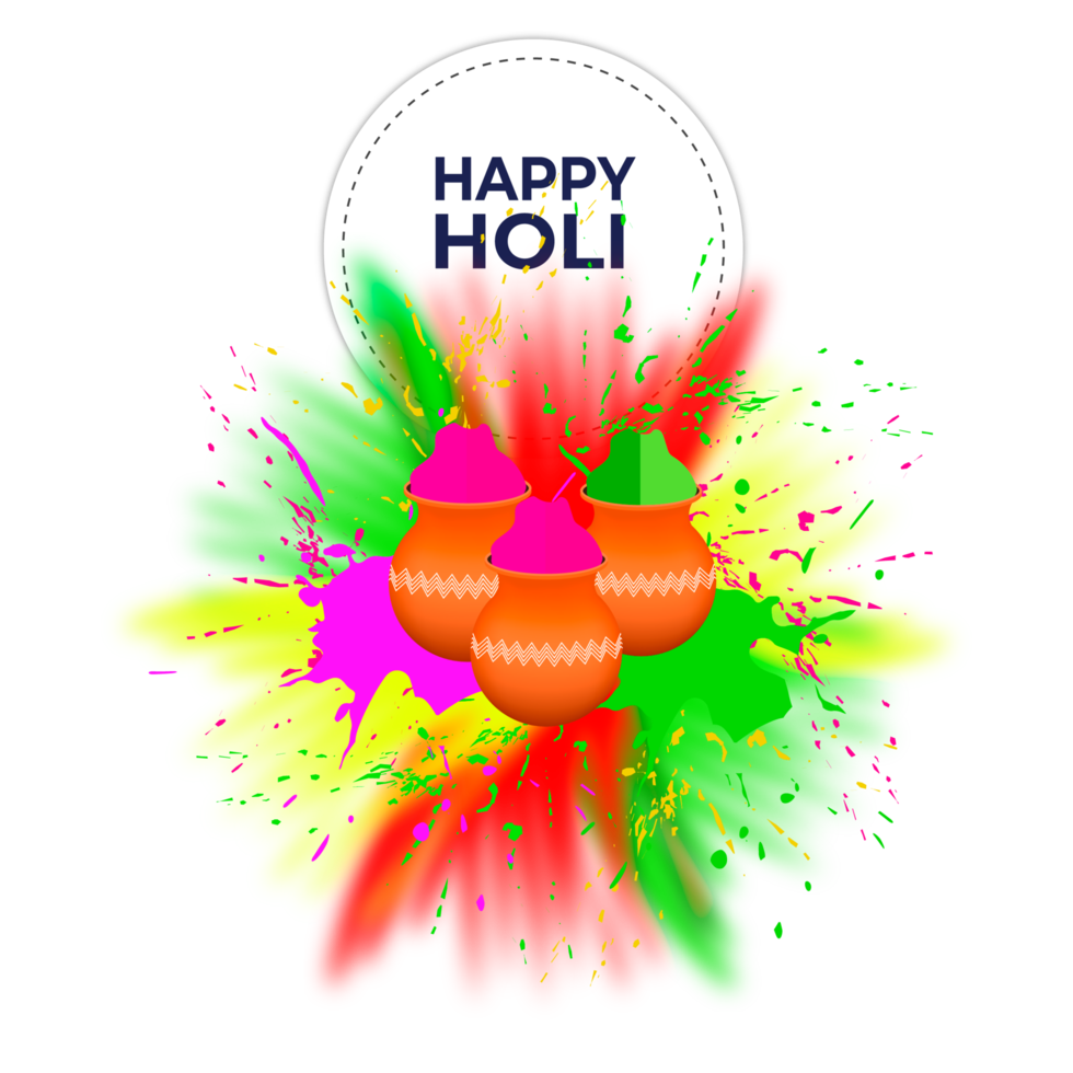 Happy holi festival design with splashing color png