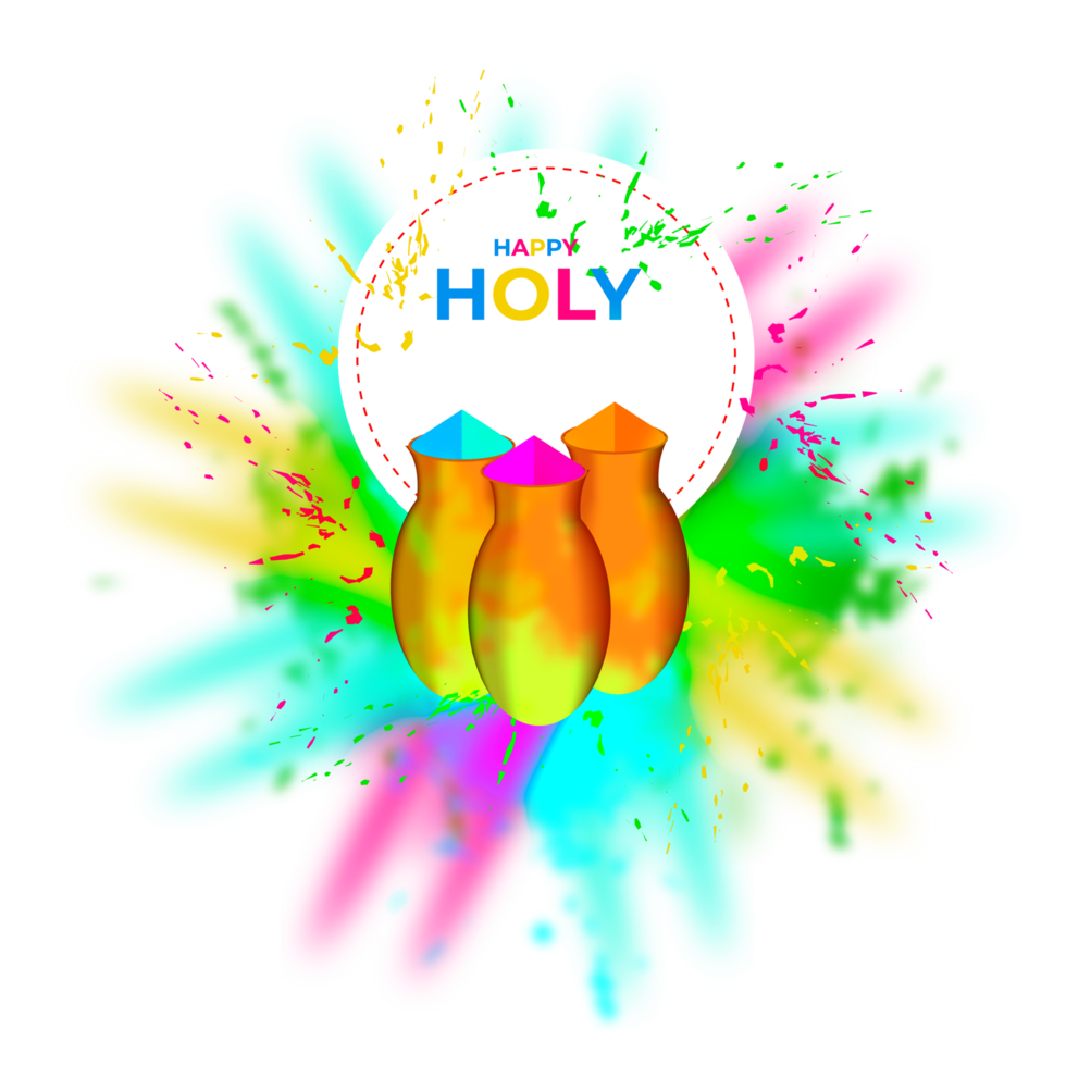 Happy holi festival design with splashing color png