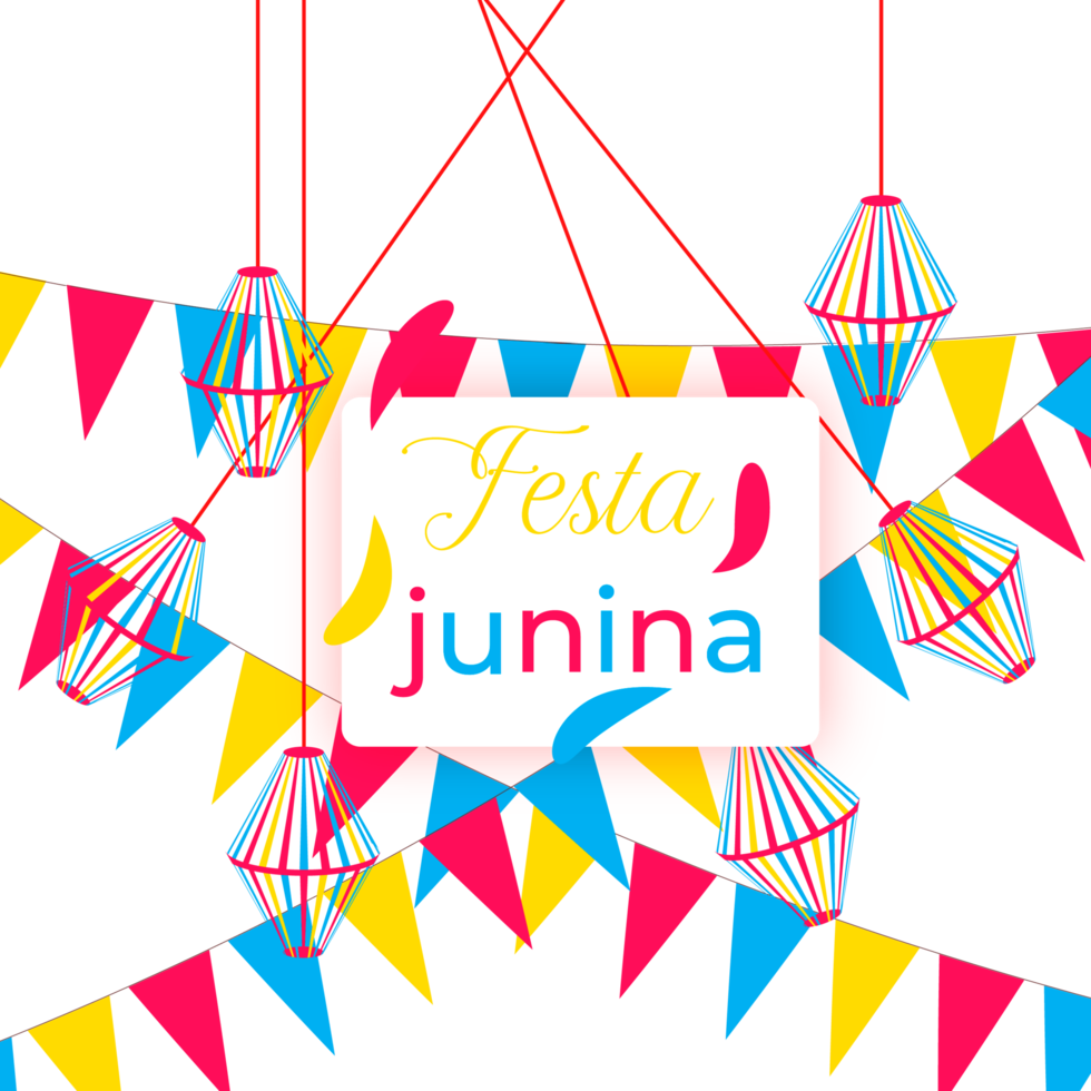 festa junina manifesto con brasiliano elementi colorato lanterne e gagliardetti png