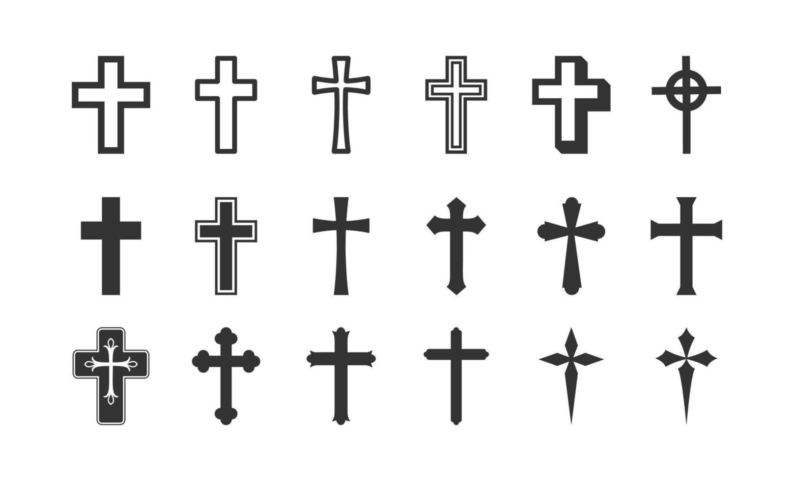 conjunto de iconos de vector cruzado de religión. diseño vectorial de iconos cruzados aislados.