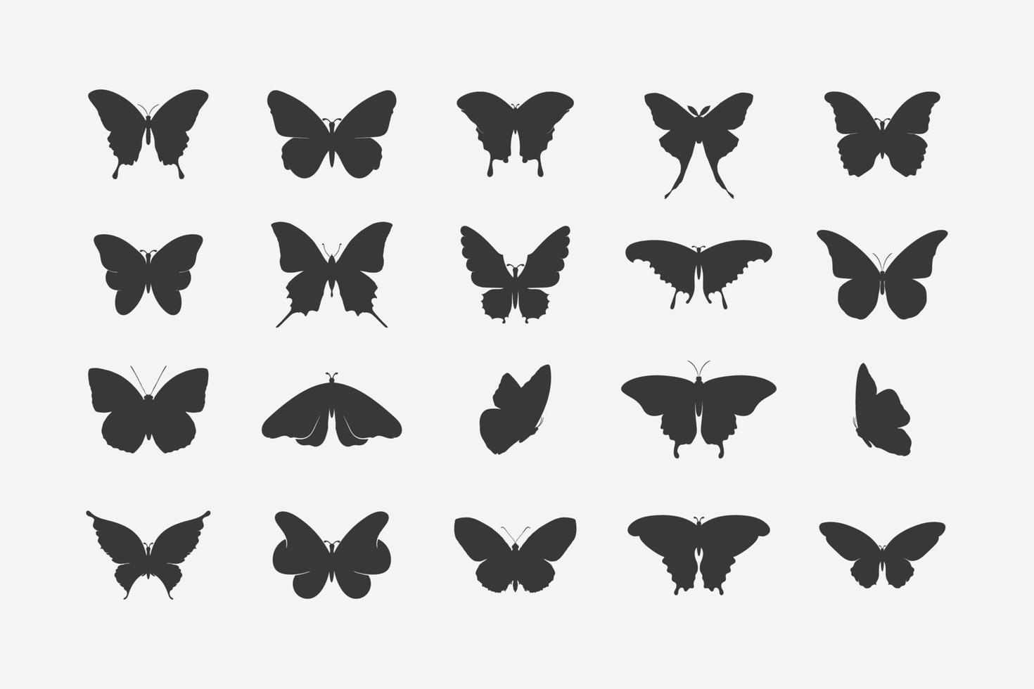 Black Butterfly Icons. Butterfly Silhouettes Set. vector