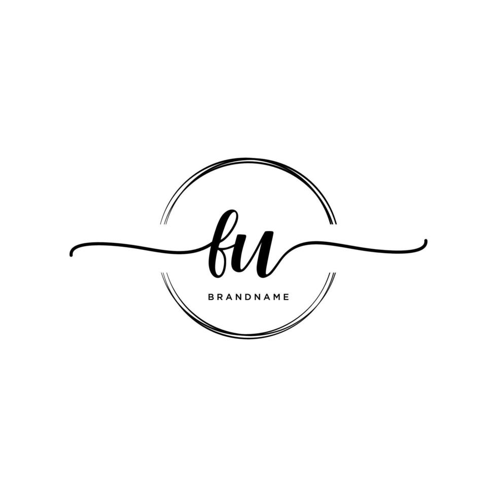 Initial FU feminine logo collections template. handwriting logo of initial signature, wedding, fashion, jewerly, boutique, floral and botanical with creative template for any company or business. vector