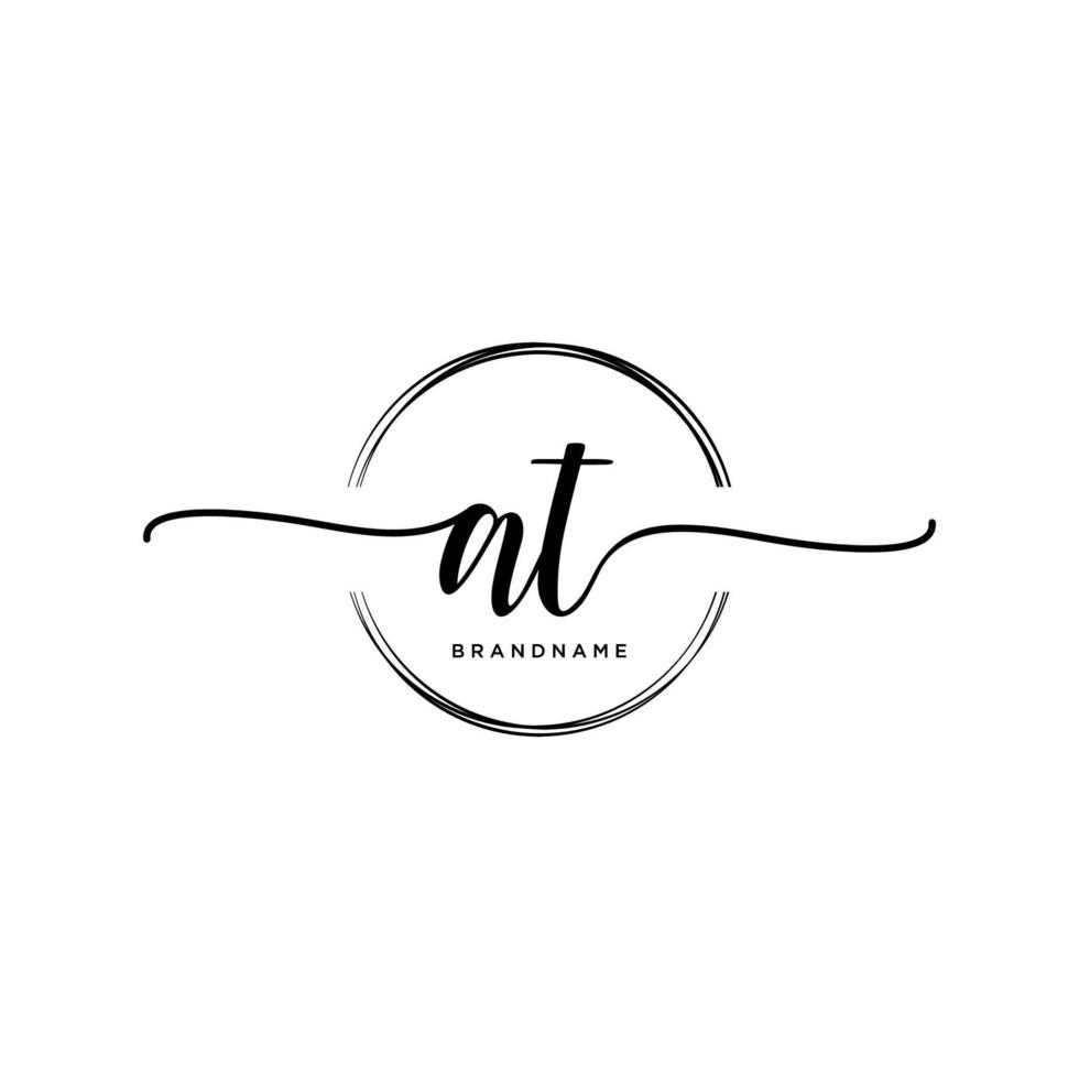 Initial AT feminine logo collections template. handwriting logo of initial signature, wedding, fashion, jewerly, boutique, floral and botanical with creative template for any company or business. vector