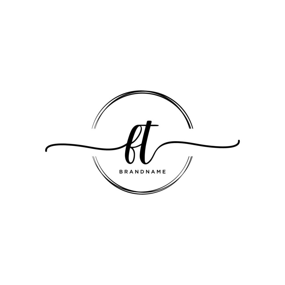 Initial FT feminine logo collections template. handwriting logo of initial signature, wedding, fashion, jewerly, boutique, floral and botanical with creative template for any company or business. vector