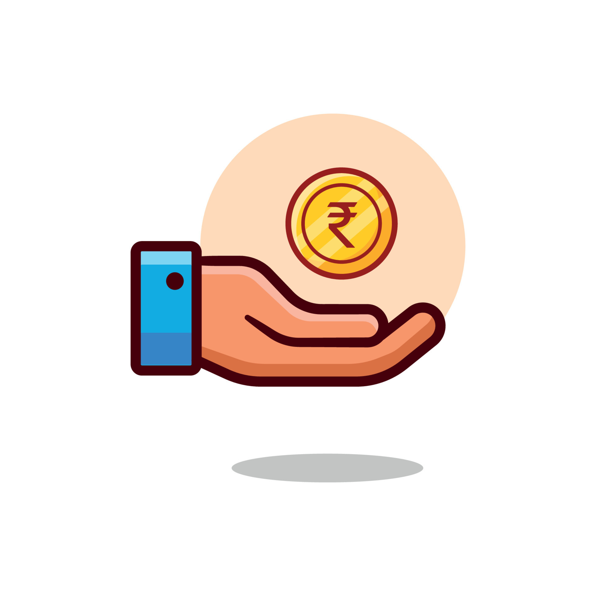 Indian Rupee Investment With Coin And Hand Concept Vector Icon 