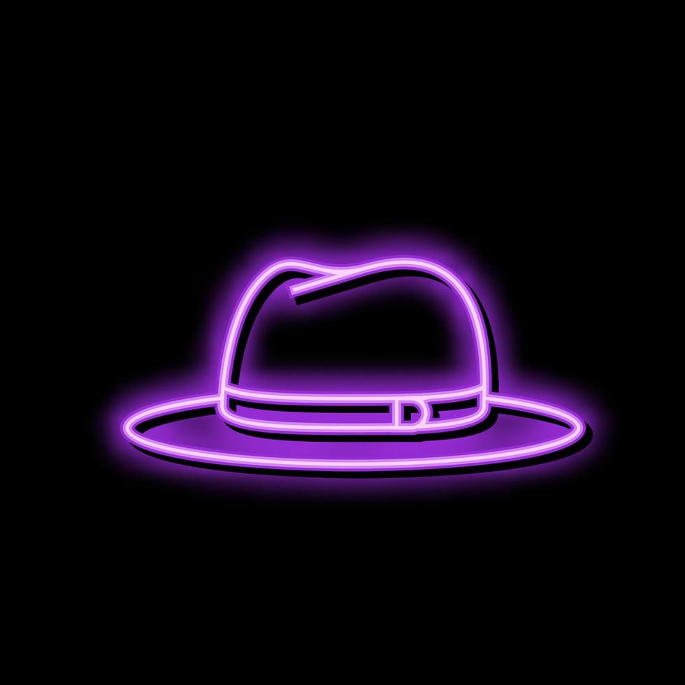 fedora sombrero gorra neón resplandor icono ilustración vector