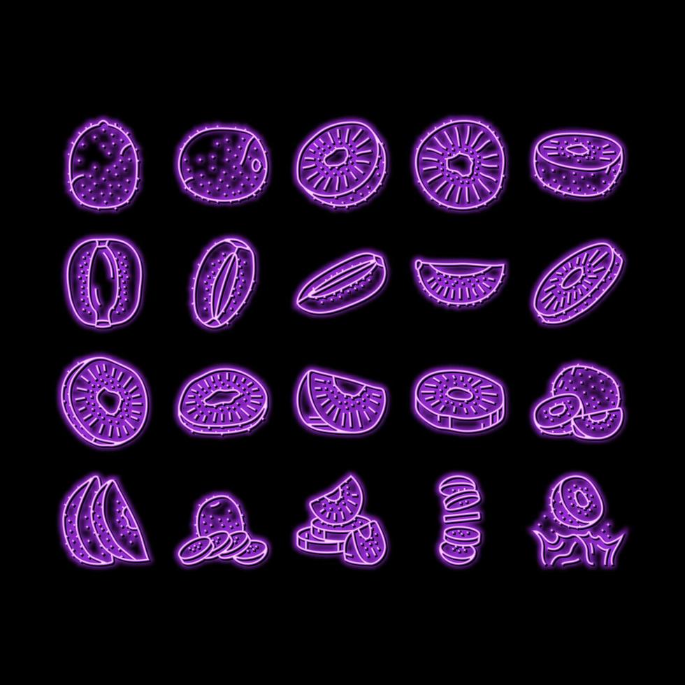 kiwi fruit green fresh slice neon glow icon illustration vector