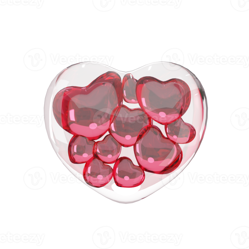 3D rendering glass jar with a heart on podium display for valentine day png