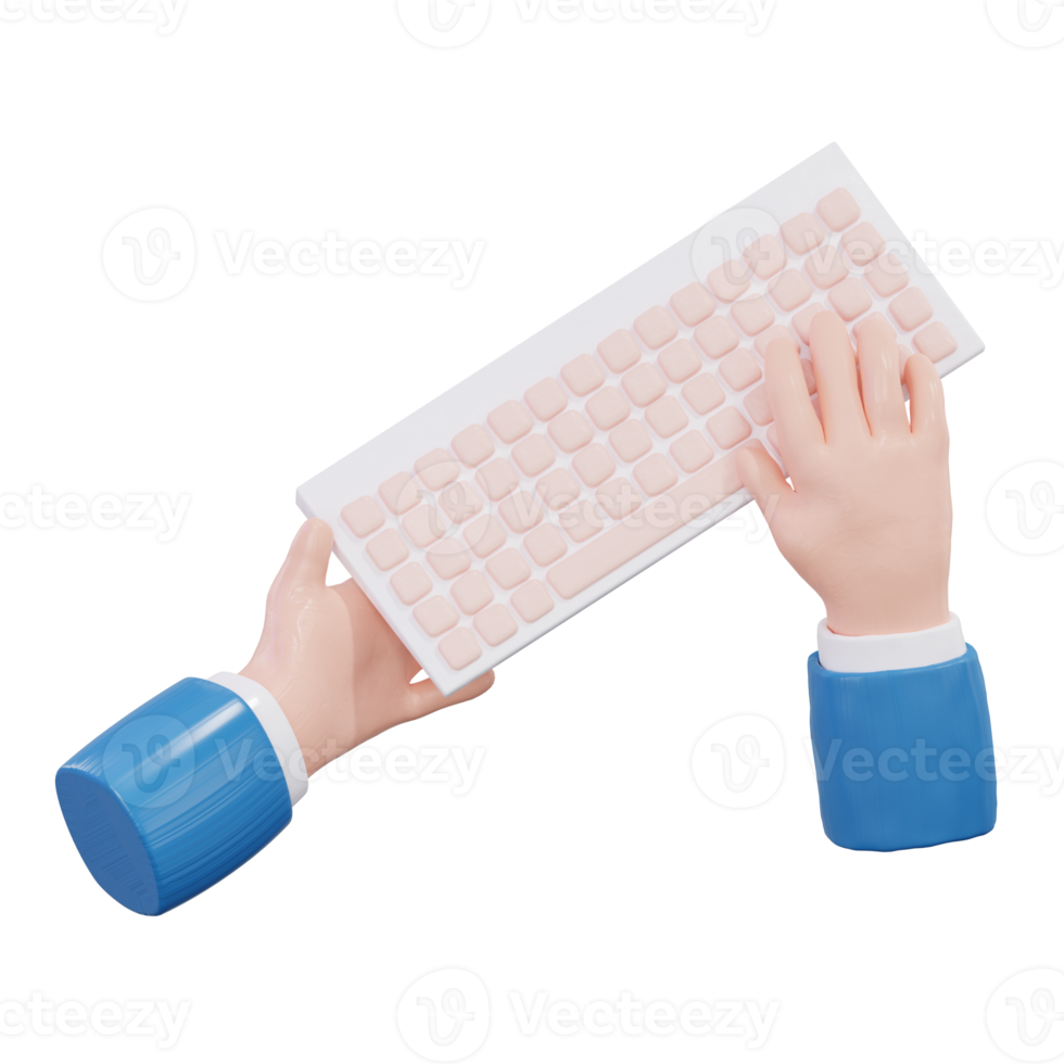 Hand with computer keyboard and mouse 3D Rendering png