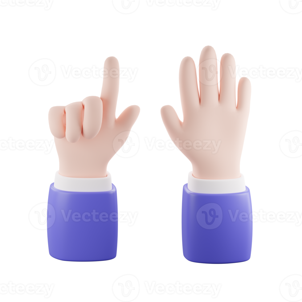 3d render of hand with gesture icons isolated png