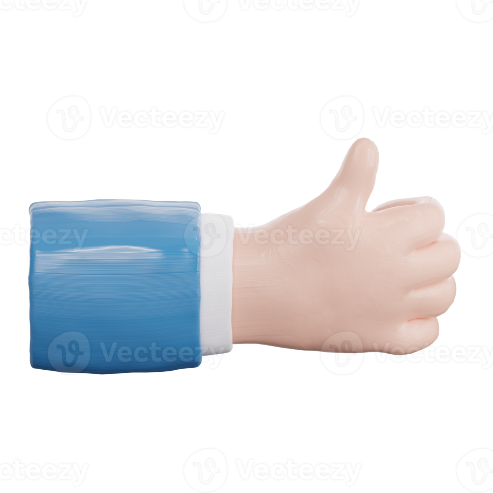 3d render of hand with thumbs up gesture isolated png