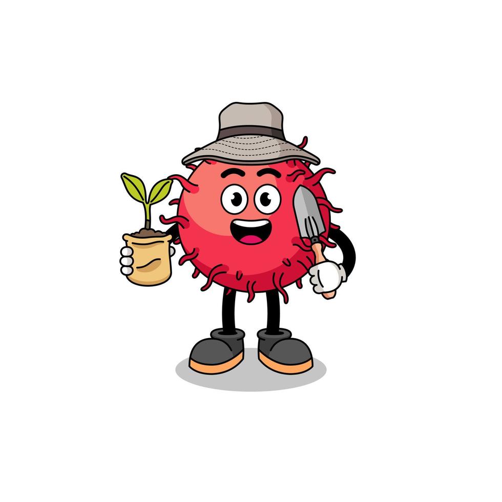 Illustration of rambutan fruit cartoon holding a plant seed vector