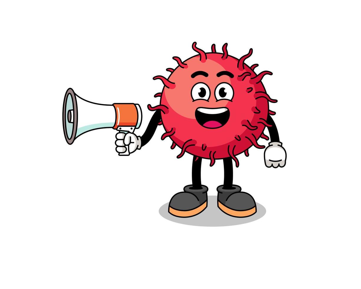 rambutan fruit cartoon illustration holding megaphone vector