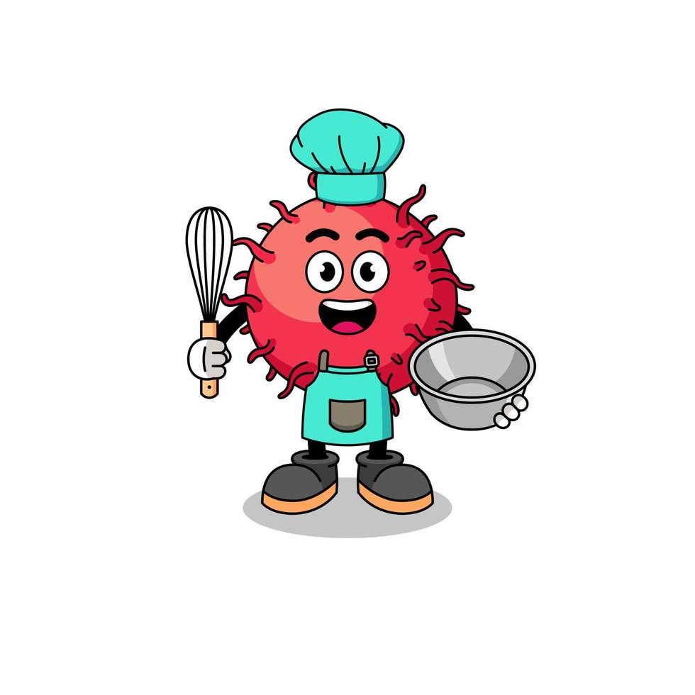 Illustration of rambutan fruit as a bakery chef vector