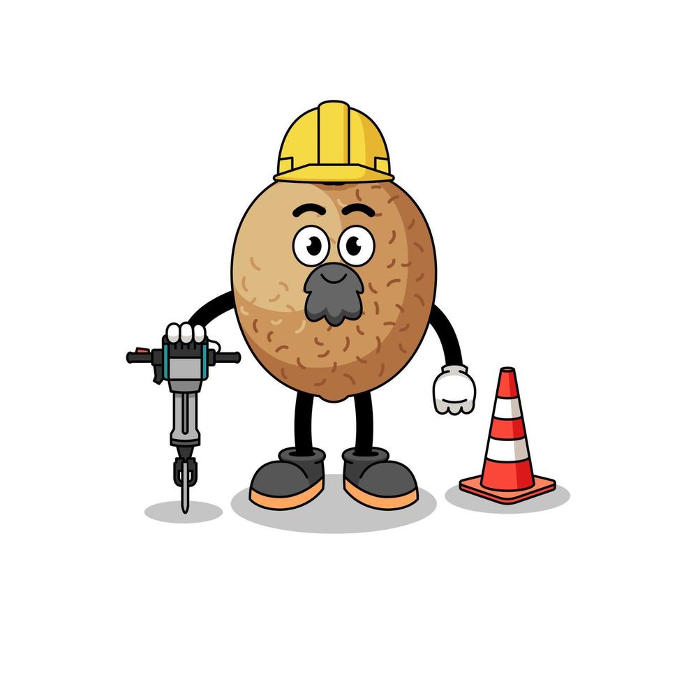 Character cartoon of kiwifruit working on road construction vector