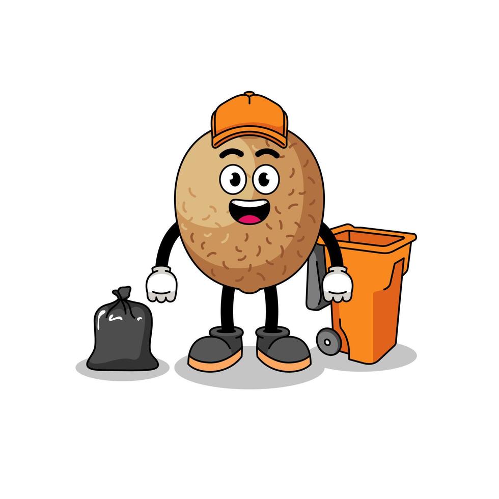 Illustration of kiwifruit cartoon as a garbage collector vector