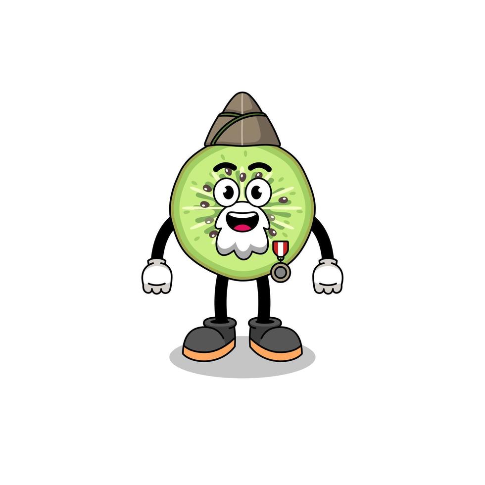 personaje dibujos animados de rebanado kiwi como un veterano vector