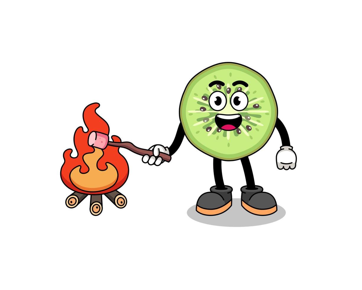 Illustration of sliced kiwifruit burning a marshmallow vector