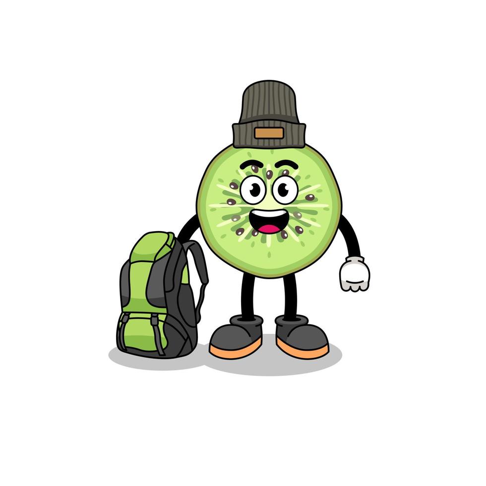 Illustration of sliced kiwifruit mascot as a hiker vector