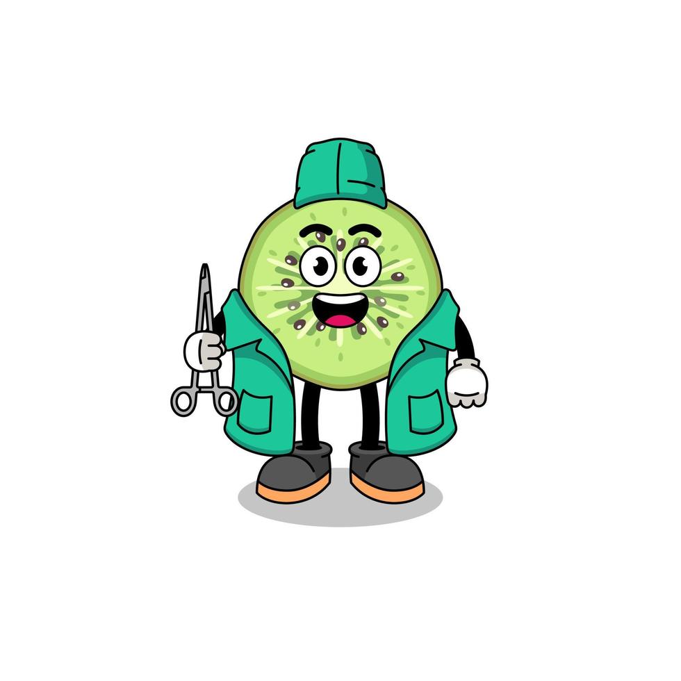 Illustration of sliced kiwifruit mascot as a surgeon vector