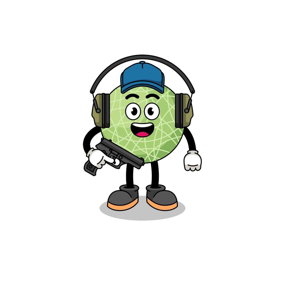Character mascot of melon fruit doing shooting range vector