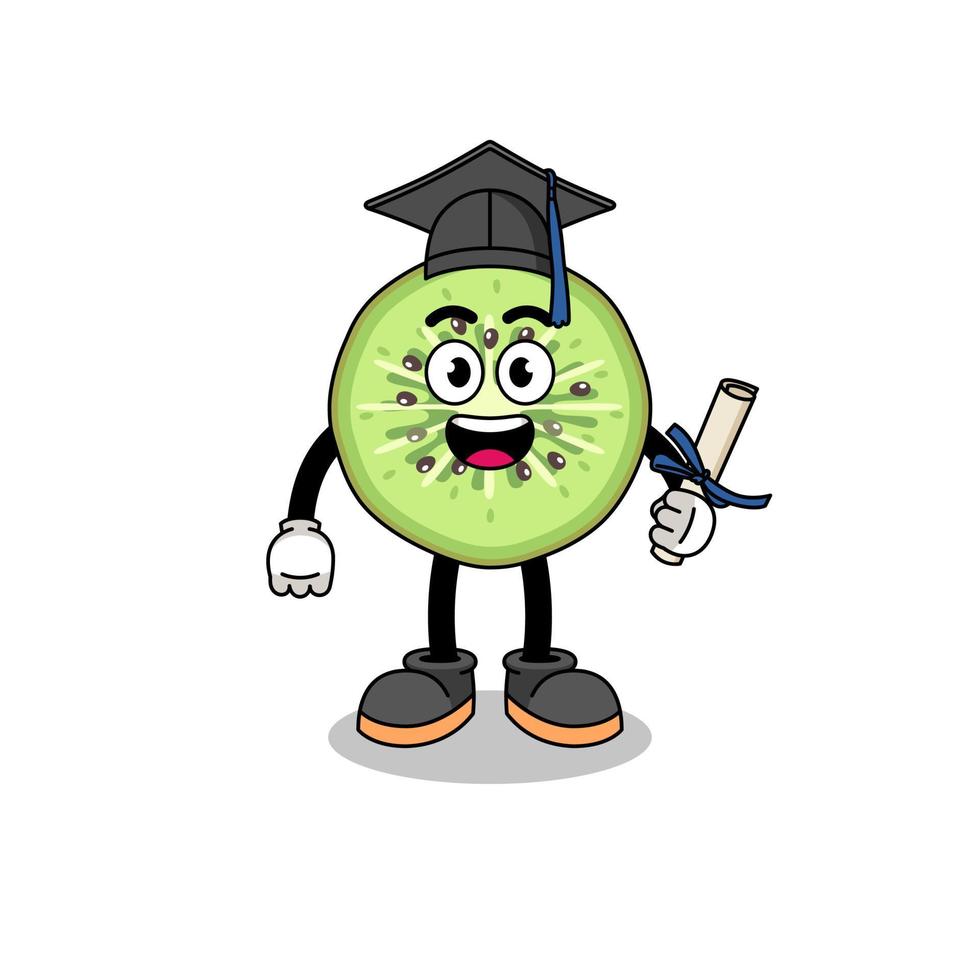 sliced kiwifruit mascot with graduation pose vector