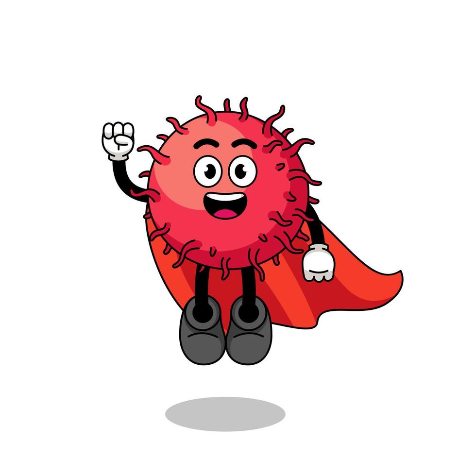 rambutan fruit cartoon with flying superhero vector