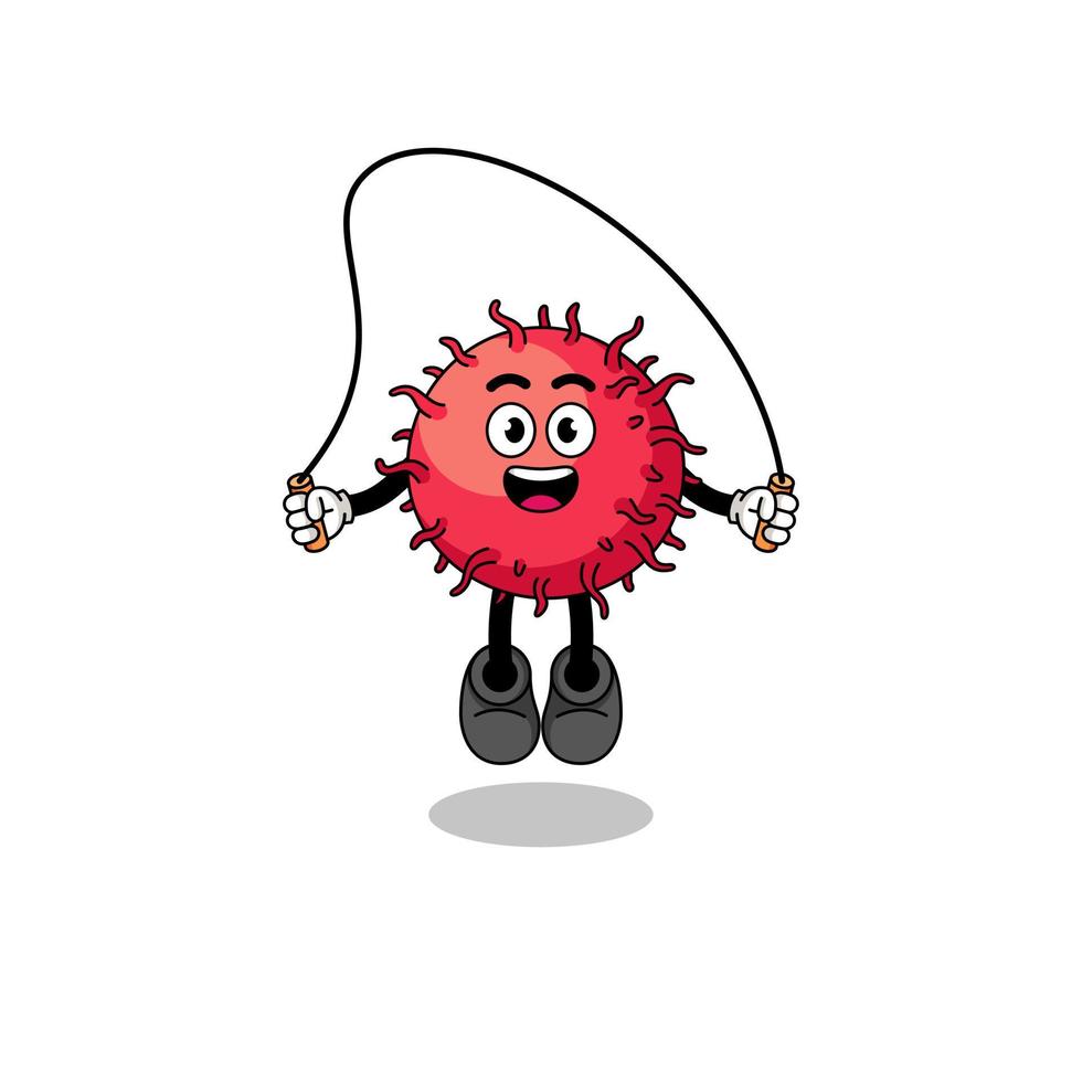 rambutan fruit mascot cartoon is playing skipping rope vector