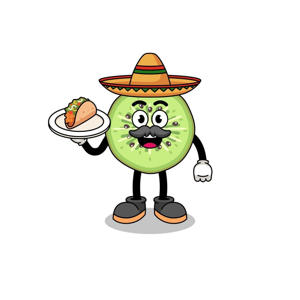 personaje dibujos animados de rebanado kiwi como un mexicano cocinero vector