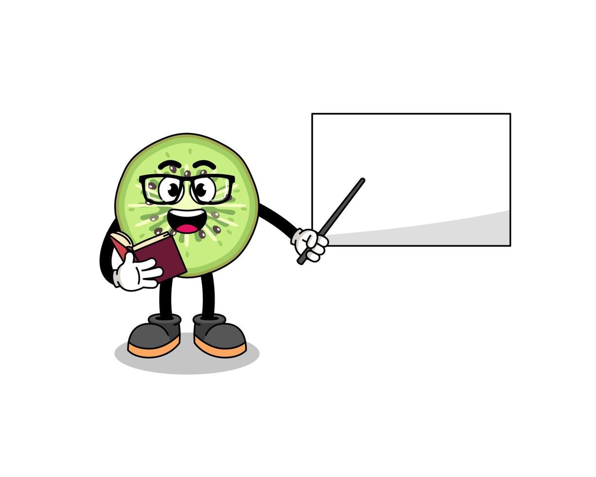 Mascot cartoon of sliced kiwifruit teacher vector