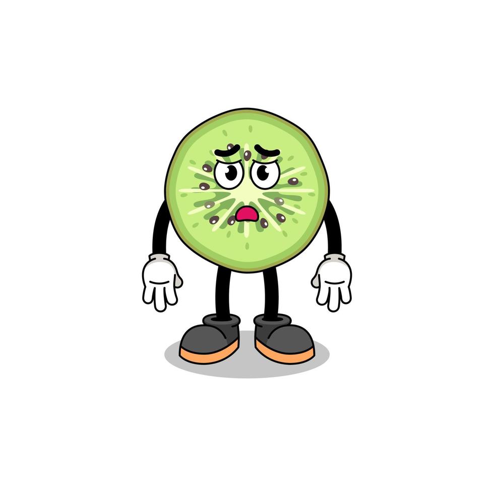 sliced kiwifruit cartoon illustration with sad face vector