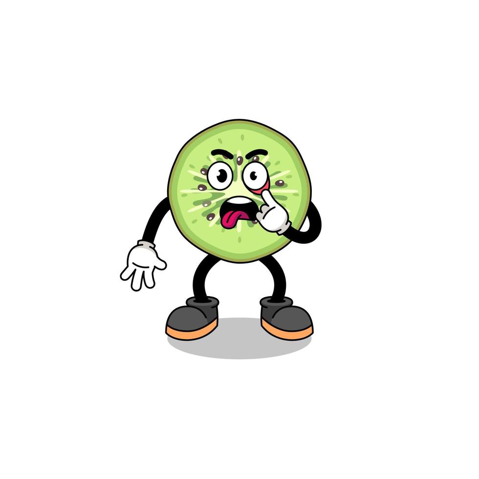 Character Illustration of sliced kiwifruit with tongue sticking out vector