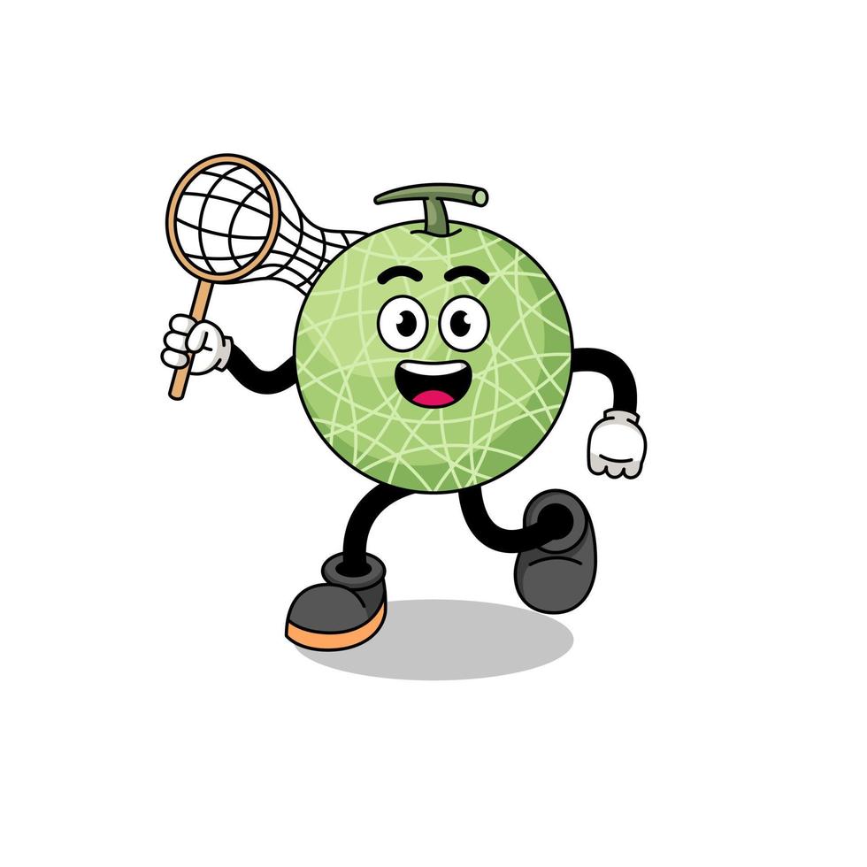 Cartoon of melon fruit catching a butterfly vector