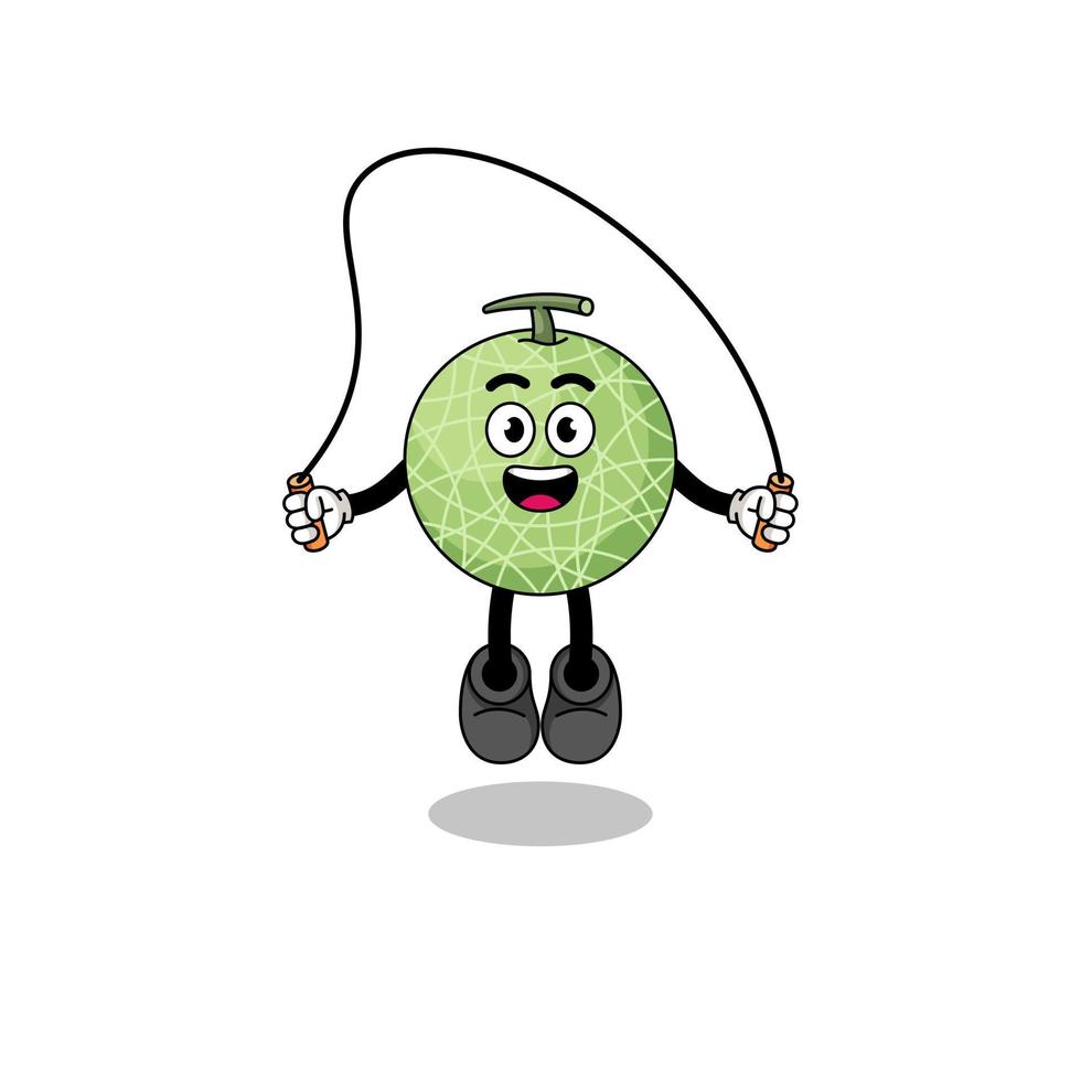 melon fruit mascot cartoon is playing skipping rope vector