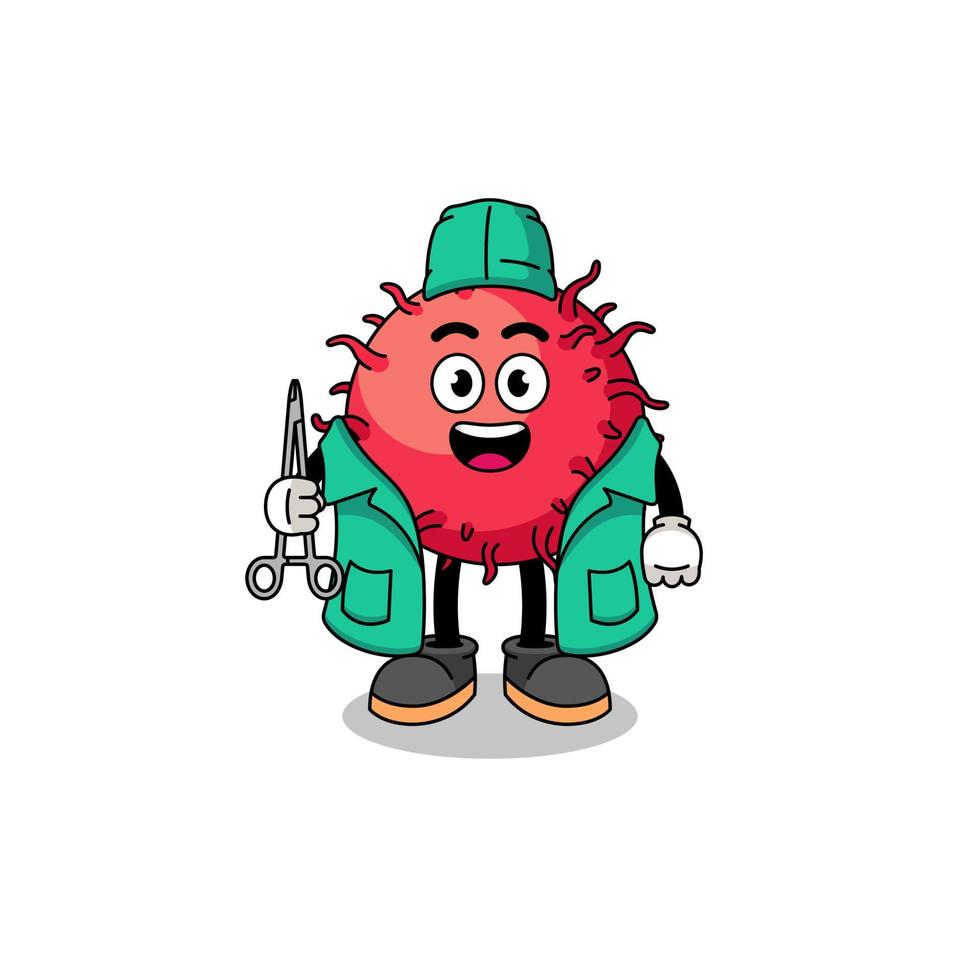 ilustración de rambután Fruta mascota como un cirujano vector