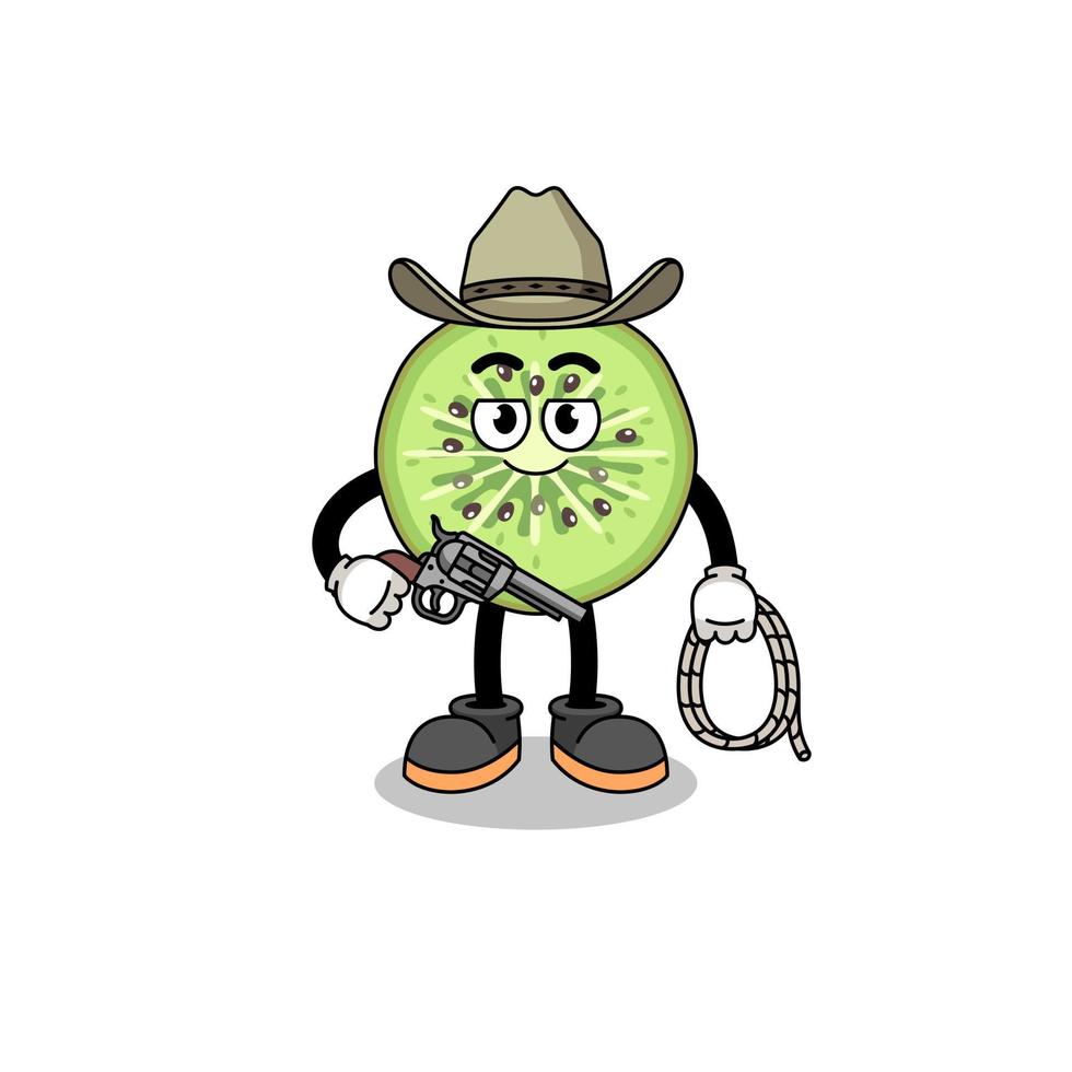 Character mascot of sliced kiwifruit as a cowboy vector