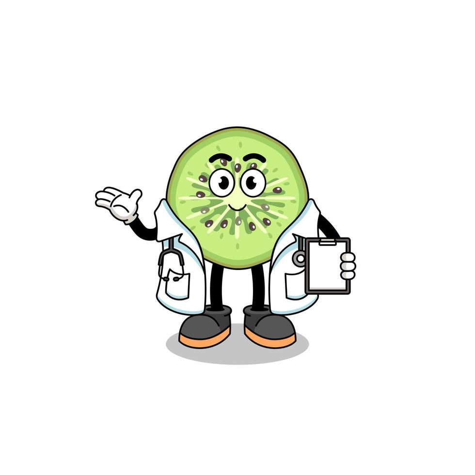 Cartoon mascot of sliced kiwifruit doctor vector