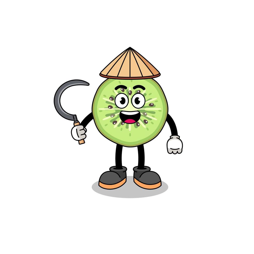 Illustration of sliced kiwifruit as an asian farmer vector