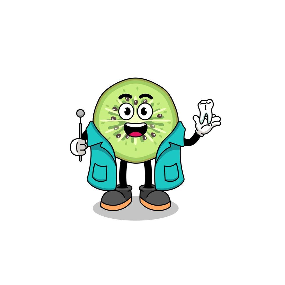 Illustration of sliced kiwifruit mascot as a dentist vector
