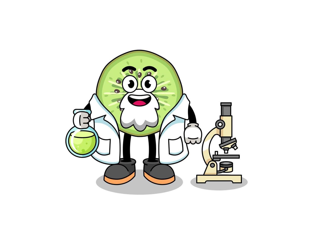 Mascot of sliced kiwifruit as a scientist vector