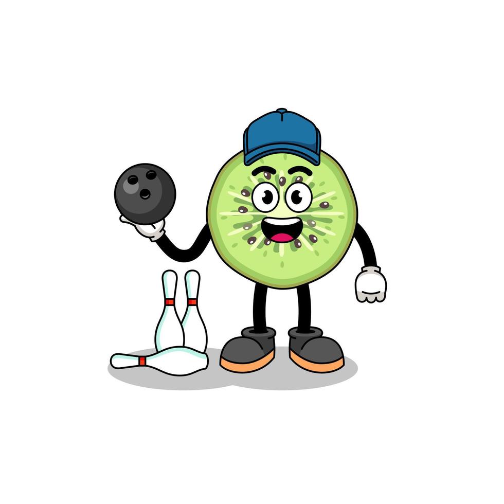 Mascot of sliced kiwifruit as a bowling player vector