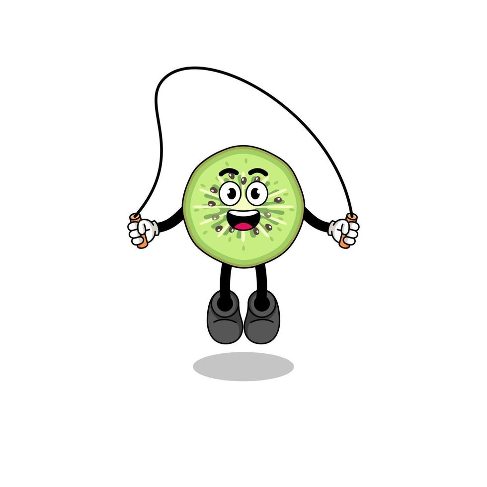 sliced kiwifruit mascot cartoon is playing skipping rope vector