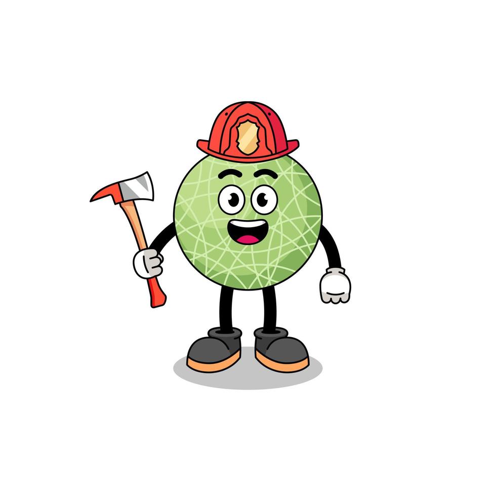 Cartoon mascot of melon fruit firefighter vector