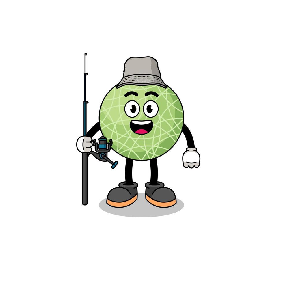 Mascot Illustration of melon fruit fisherman vector