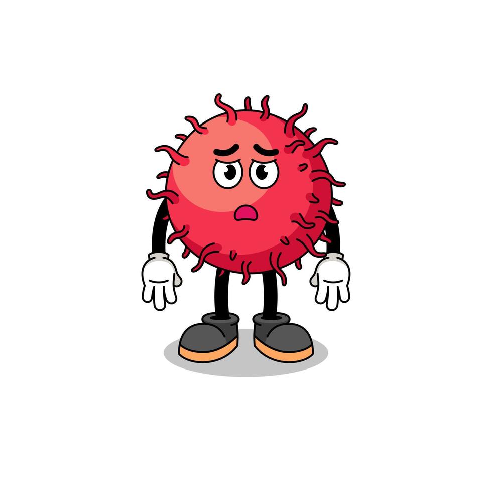 rambután Fruta dibujos animados ilustración con triste cara vector